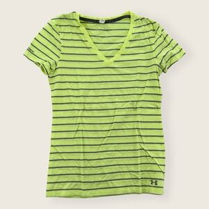 Under‎ Armour Shirt Womens Small Top Tee Short Sleeve Striped Yellow Logo